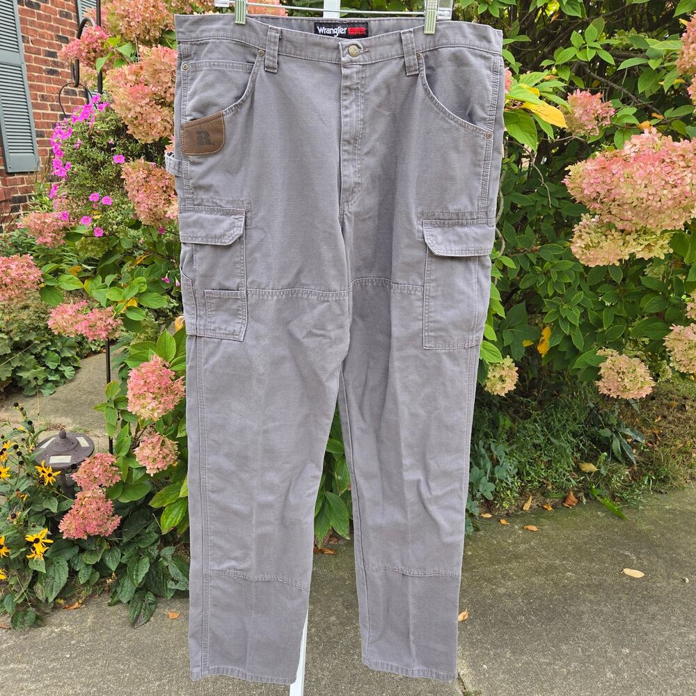 Wrangler Riggs Workwear Reinforced Carpenter Ripstop Grey Cargo Pants size 40L